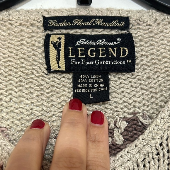 Eddie Bauer Legend Hand Knit Cardigan Sweater Garden Floral Flower Linen Sz L - Picture 8 of 10